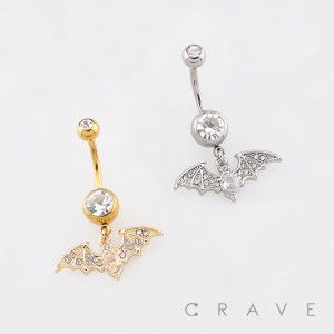 DANGLING MULTI CZ BAT CHARM BELLY BUTTON NAVEL RING 316L SURGICAL STEEL